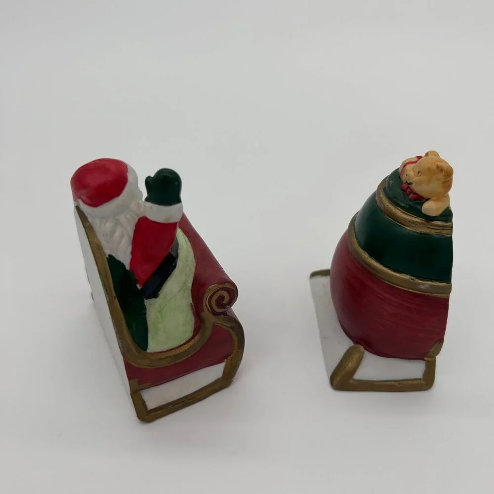Vintage Santa‎ Is Coming To Town Christmas Condiment Set JSNY Fine Porcelain